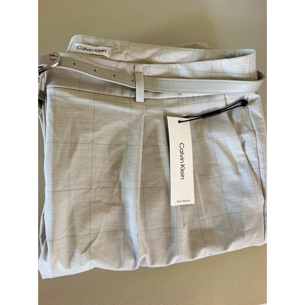 NWT Calvin Klein Women's 16 Plus Pants Gray Plaid Pleated Straight Leg X34PZ011